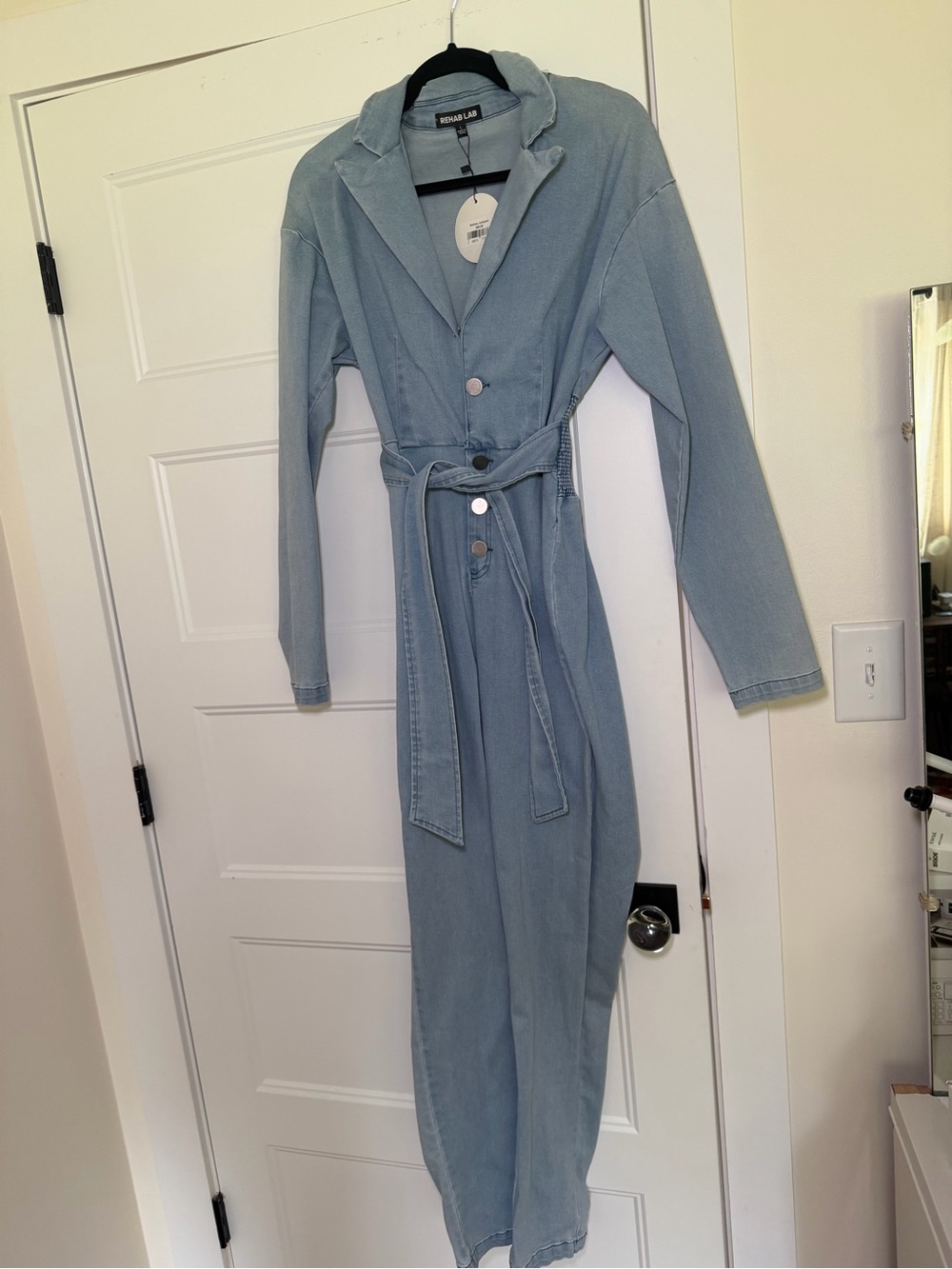 Rehab Light Blue Denim Jumpsuit with Belt